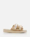 Suicoke Stitched Touch-strap Slides In Beige
