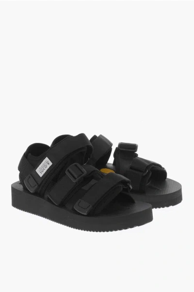 Suicoke Nylon Kisee-v Sandals With Crossed Bands And Touch Strap Clo In Black