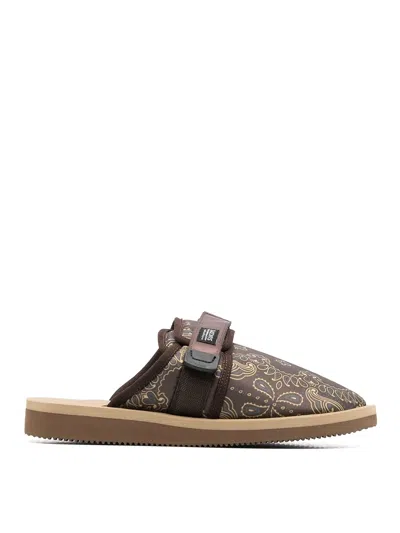 Suicoke Paisley-print Touch-strap Slippers In Brown