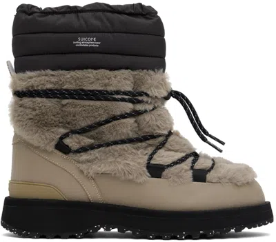 Suicoke Taupe & Black Bower-trab-hi-fur Boots In Taupe/black