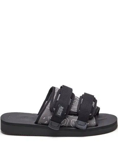 Suicoke Triple-strap Patterned Sandals In Black