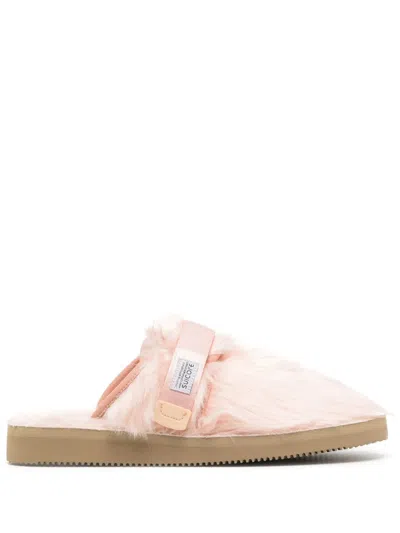 Suicoke Eco Fur Slippers Featuring Strap Detailing In Pink