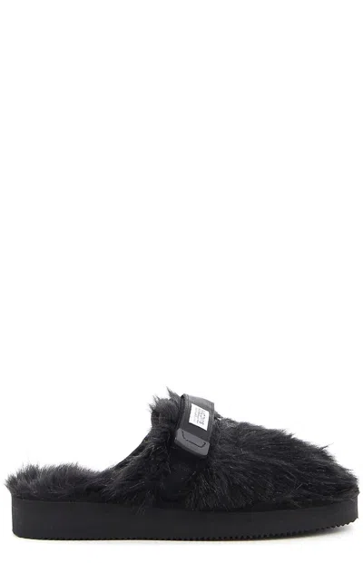 Suicoke Zavo Zeu Logo Patch Flat Slippers In Black