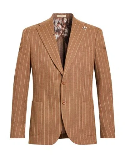 Suit Sartoria Man Blazer Brown Size 48 Polyester, Linen, Viscose, Elastane