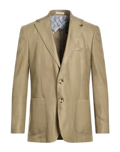 Suit Sartoria Man Blazer Khaki Size 46 Linen, Ecovero Viscose, Pes, Elastane In Green