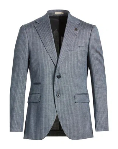 Suit Sartoria Man Blazer Slate Blue Size 40 Linen, Pes, Viscose, Elastane