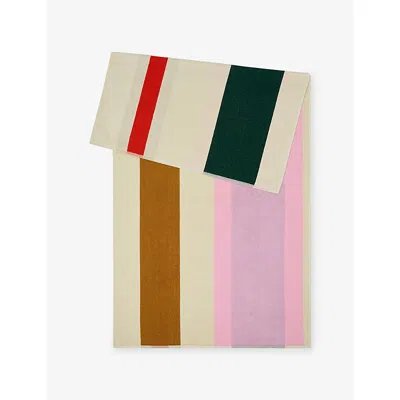 Suite 702 Dark Green Pink Woven-stripe Cotton Beach Towel 90cm X 180cm