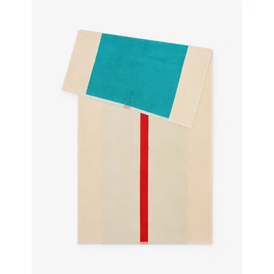 Suite 702 Red Turquoise Woven-stripe Cotton Bath Mat 70cm X 140cm