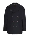 Suithomme Double-breasted Black Wool Blend Coat With Large Notch Lapel In Black