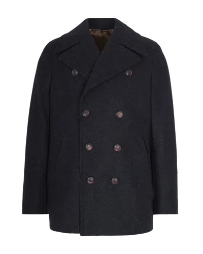 SUITHOMME DOUBLE-BREASTED BLACK WOOL BLEND COAT WITH LARGE NOTCH LAPEL