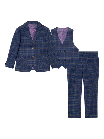 Suitlab Kids' Checked Three-piece Suit In Blue