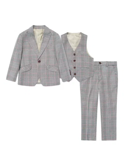 Suitlab Kids' Checked Three-piece Suit In Gray