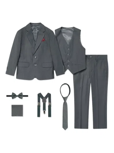 Suitlab Kids' Geometric-patterned Three-pice Suit Set In Gray