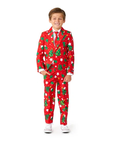 SUITMEISTER LITTLE BOYS CHRISTMAS TREES STARS BUTTON CLOSURE SUIT SET INCLUDING BLAZER, PANTS AND CLIP-ON-TIE