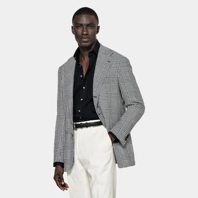 Suitsupply Black Checked Relaxed Fit Roma Blazer In Gray