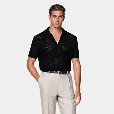 Suitsupply Black Crochet Buttonless Polo