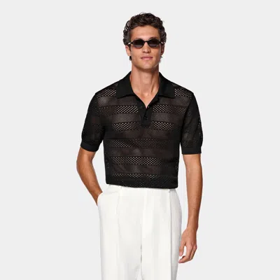 Suitsupply Black Crochet Polo