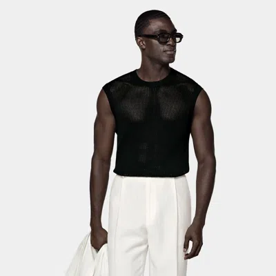 Suitsupply Black Crochet Sleeveless Crewneck