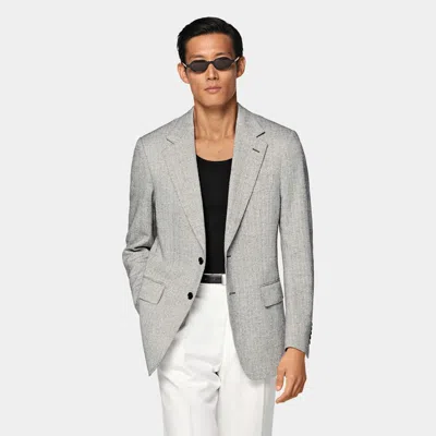 Suitsupply Black Herringbone Tailored Fit Milano Blazer In Gray