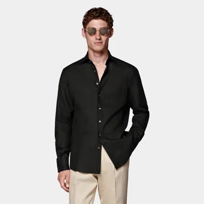 Suitsupply Black Linen Shirt