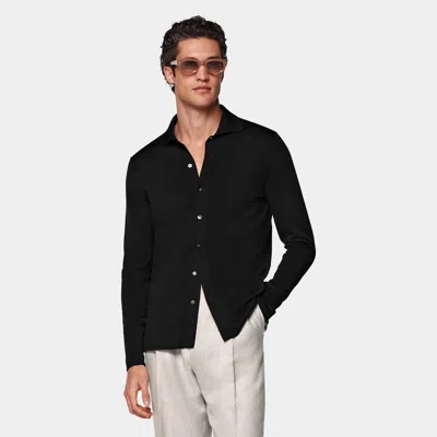 Suitsupply Black Long Sleeve Polo Cardigan