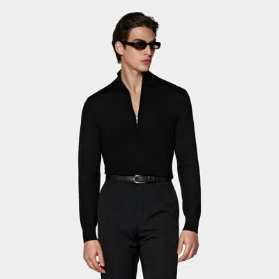 Suitsupply Black Merino Half Zip