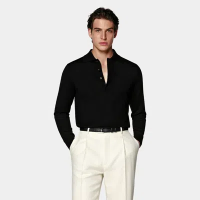 Suitsupply Black Merino Long Sleeve Polo