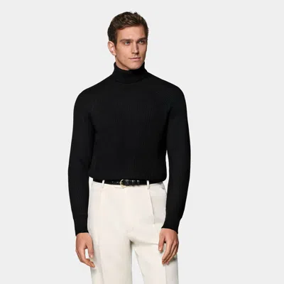 Suitsupply Black Merino Ribbed Turtleneck