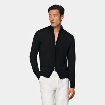 Suitsupply Black Merino Zip Cardigan