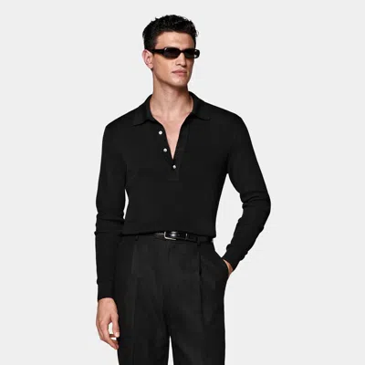 Suitsupply Black Ribbed Long Sleeve Polo