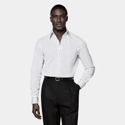 Suitsupply Black Striped Point Collar Shirt In White