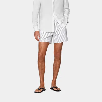 Suitsupply Black Striped Straight Leg Shorts In White