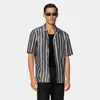 Suitsupply Black Striped Tailored Fit Short Sleeve Shirt