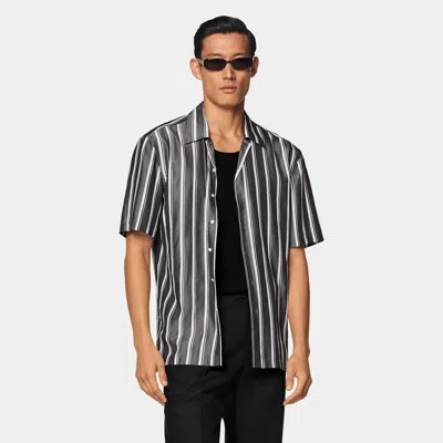 Suitsupply Black Striped Tailored Fit Short Sleeve Shirt In Multi