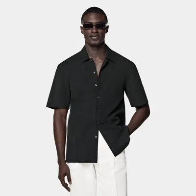 SUITSUPPLY BLACK COTTON SHORT SLEEVE SHIRT