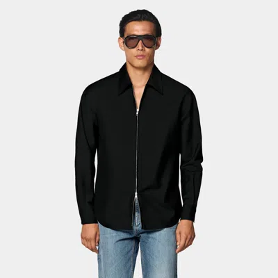 Suitsupply Black Wool Mohair Zip Overshirt