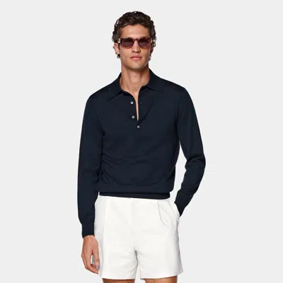 Suitsupply Blue Long Sleeve Polo