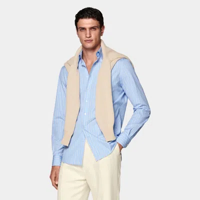Suitsupply Blue Striped Point Collar Shirt