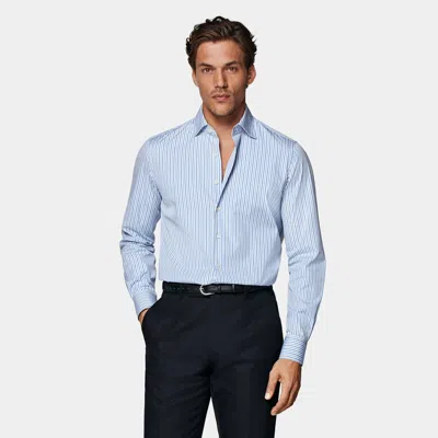 Suitsupply Blue Striped Poplin Slim Fit Shirt