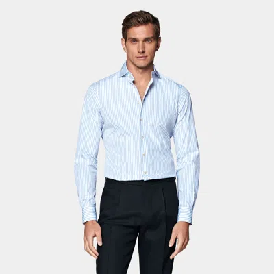 Suitsupply Blue Striped Poplin Slim Fit Shirt