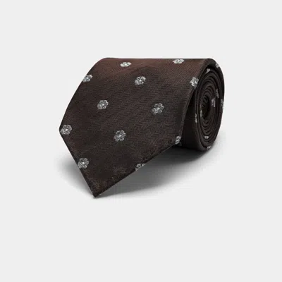 Suitsupply Brown Flower Tie In Burgundy