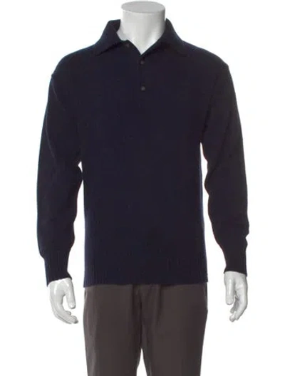 Pre-owned Suitsupply Cashmere Crew Neck Polo Sweater In Blue
