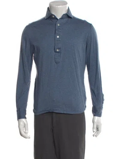 Pre-owned Suitsupply Collar Long Sleeve Polo Shirt In Blue