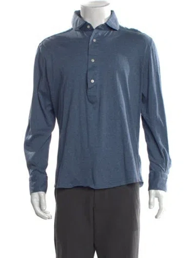 Pre-owned Suitsupply Collar Long Sleeve Polo Shirt In Blue