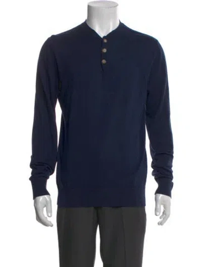 Pre-owned Suitsupply Collar Long Sleeve Polo Sweater In Blue