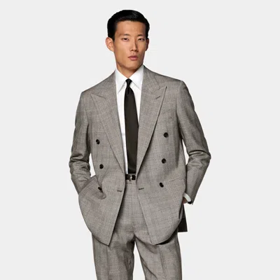 Suitsupply Dark Brown Checked Relaxed Fit Roma Suit In Gray