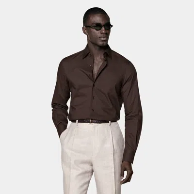 Suitsupply Dark Brown Cotton Shirt