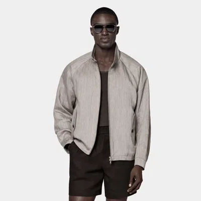 Suitsupply Dark Brown Herringbone Raglan Bomber Jacket