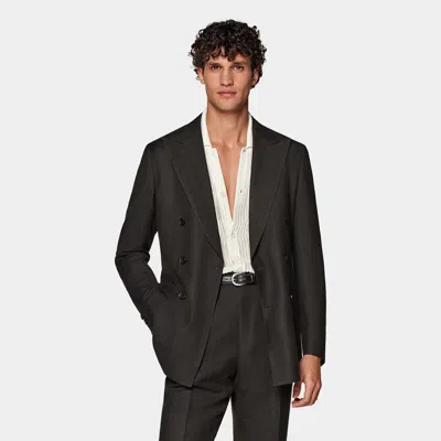 Suitsupply Dark Brown Herringbone Tailored Fit Havana Suit In Black