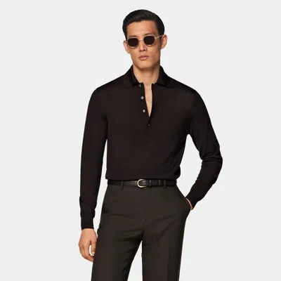 Suitsupply Dark Brown Long Sleeve Polo